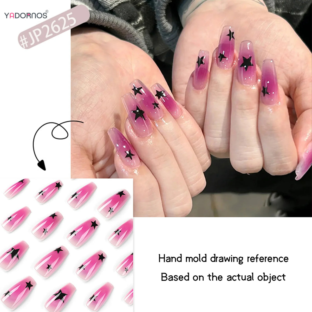 24Pcs Purple Y2K Press on Nails Star Designs Long Coffin False Nails Tips Reusable Ballerina Fake Nails for Women faux ongles