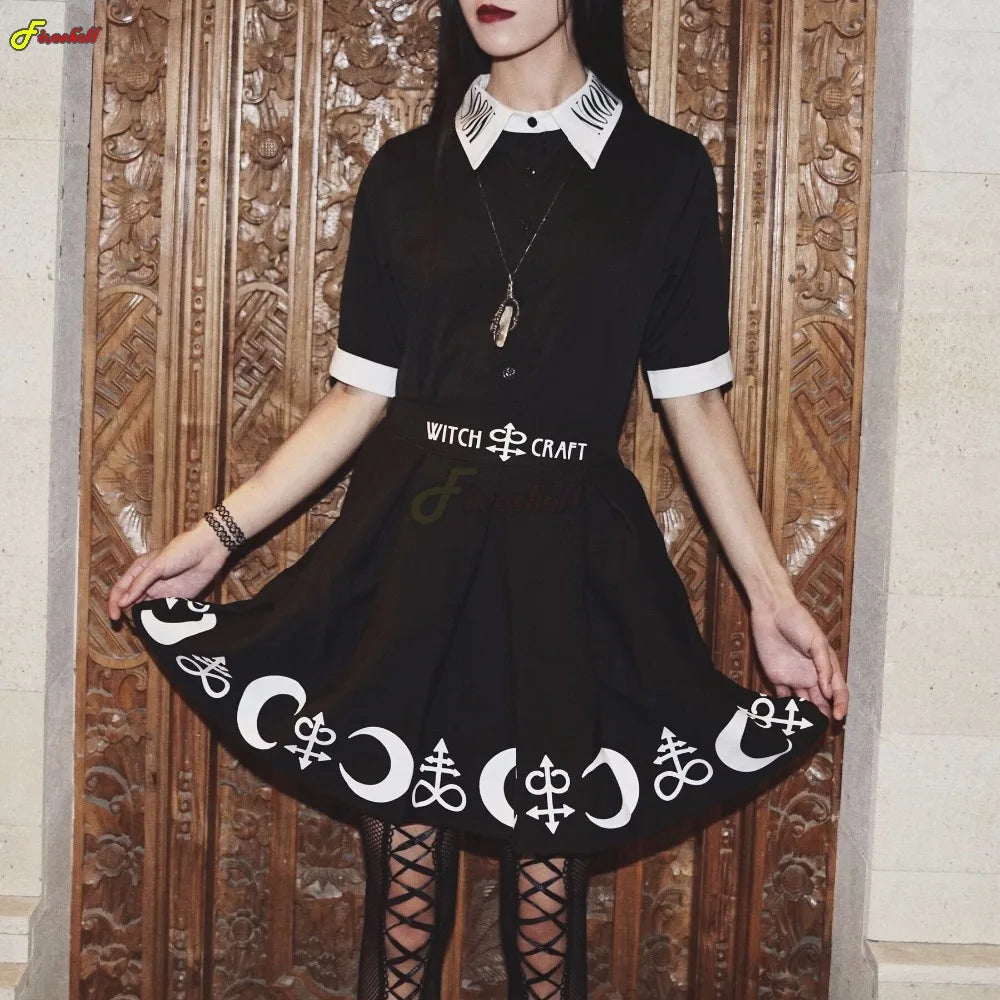 Halloween Gothic Cosplay Costumes Pleated Skirts | Punk Dark Academia Aesthetic A-Line Mini Skirt for Women