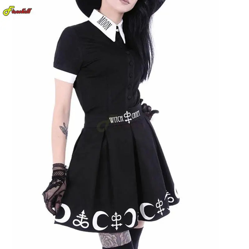 Halloween Gothic Cosplay Costumes Pleated Skirts | Punk Dark Academia Aesthetic A-Line Mini Skirt for Women