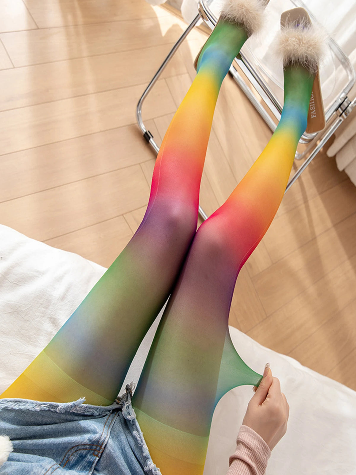 Tights Women Stockings Pantyhose Rainbow Socks Thin Personalized Stripes Colorful Spring Autumn Gradient Pantyhose Party Gift