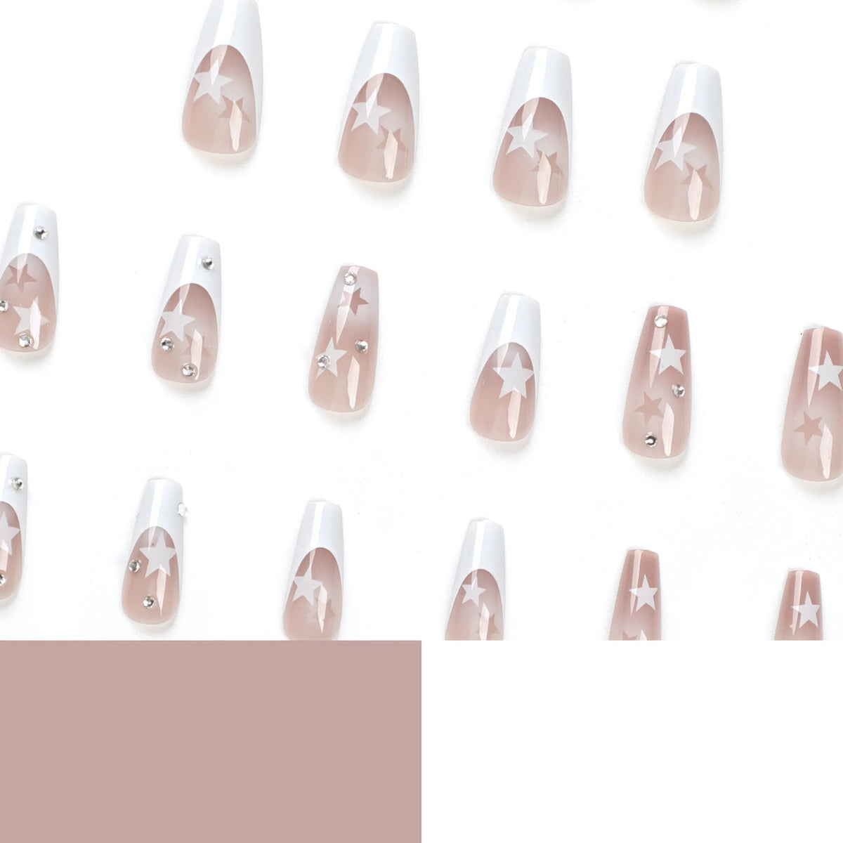 24pcs White French False Nails - Y2K Star Ballerina Coffin Press-On Nails, Detachable Full Cover Tips for Girls