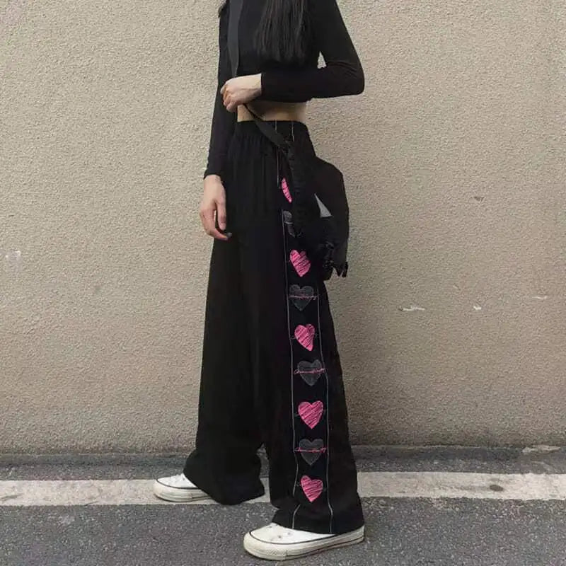 Wide Leg Cargo Pants for Women Black Baggy Pants Fairy Grunge Punk Harajuku Plus Size Trousers, Aesthetic Emo Korean Fashion