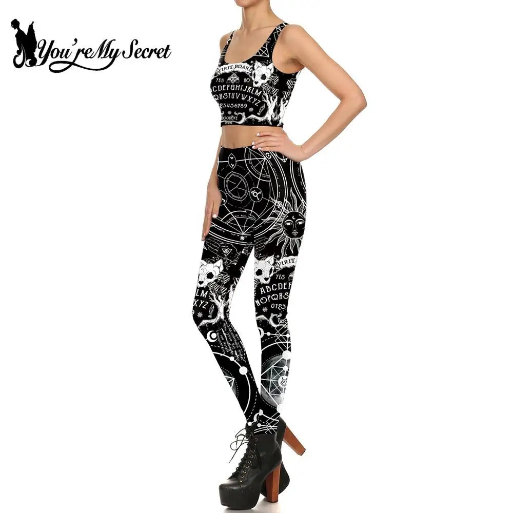 [You're My Secret] New Ouiji Dark Leggings Witchcraft Printed Harajuku Leggin High Waist Fitness Pencil Pants Female Legging Set