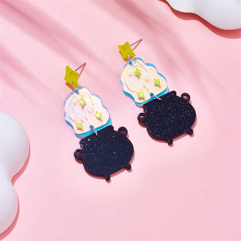 Acrylic Halloween Witch Earrings For Women - New Trend Girls Laser Wacky Ear Jewelry Party Gifts Accessories by YAOLOGE