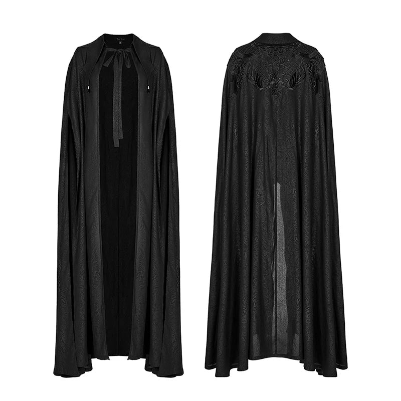 PUNK RAVE Women's Gothic Lapel Long Cloak - Butterfly Collar Thin Black Cape for Party, Club, and Halloween