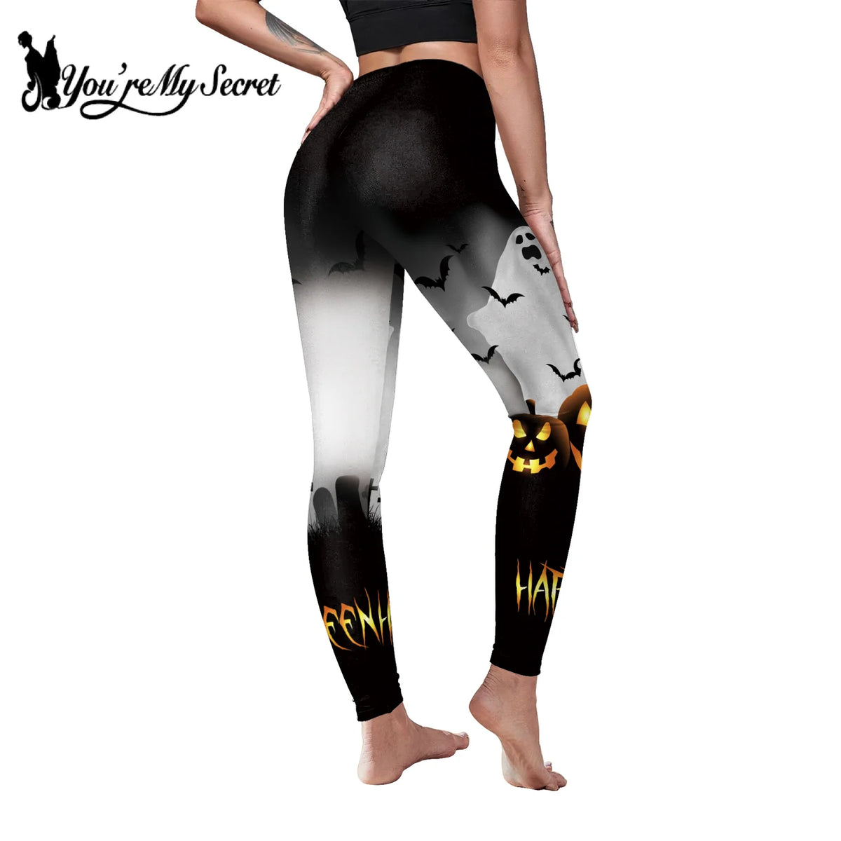 [You're My Secret] Women Skull Printed High Waist Stretch Pants Leggings Halloween Carnival Party Cosplay Costume Fancy Dress