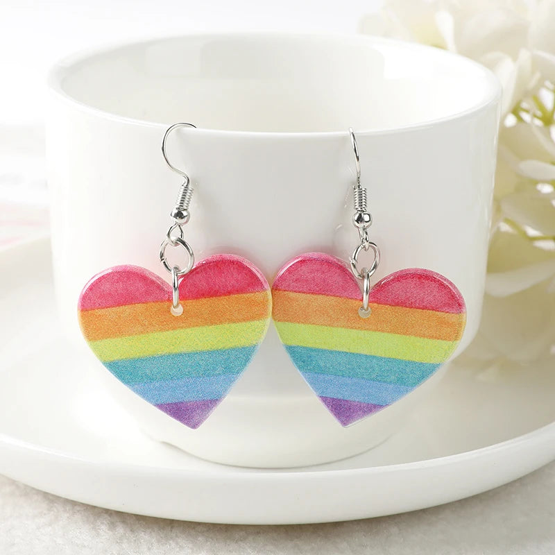 Rainbow Heart Pride Love Wins Flag Dangle Earrings - Perfect Birthday Gift