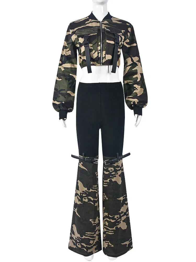 Wmstar 2Piece Set Women Casual Camouflage Top Pants Sets Flared Legings Matching Tracksuit Fall Clothes Wholesale Dropshipping