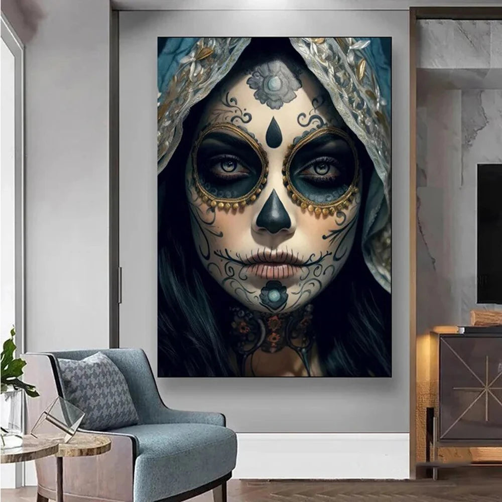 La Catrina Sugar Skull Girls Poster Prints Mexican Day of The Dead Gothic Canvas Painting Wall Art Picture for Room Home Decor