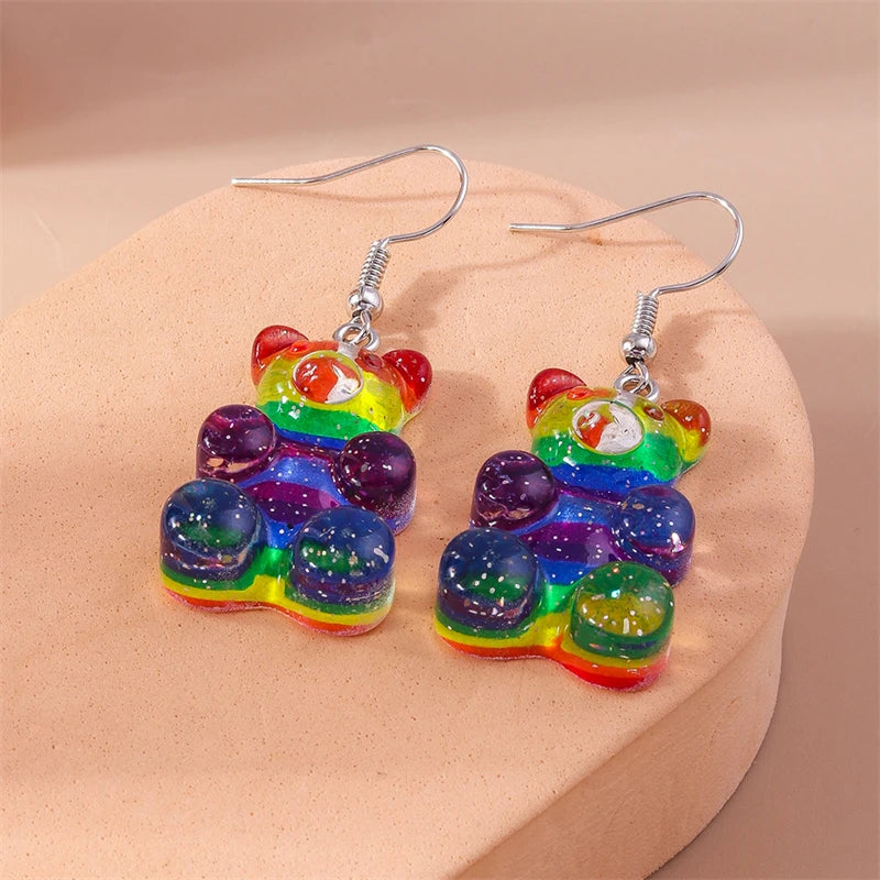 Cartoon Gummy Bear Drop Earrings - Animal Pendant Dangle Earrings for Women, Girls' Party Holiday Jewelry Gifts