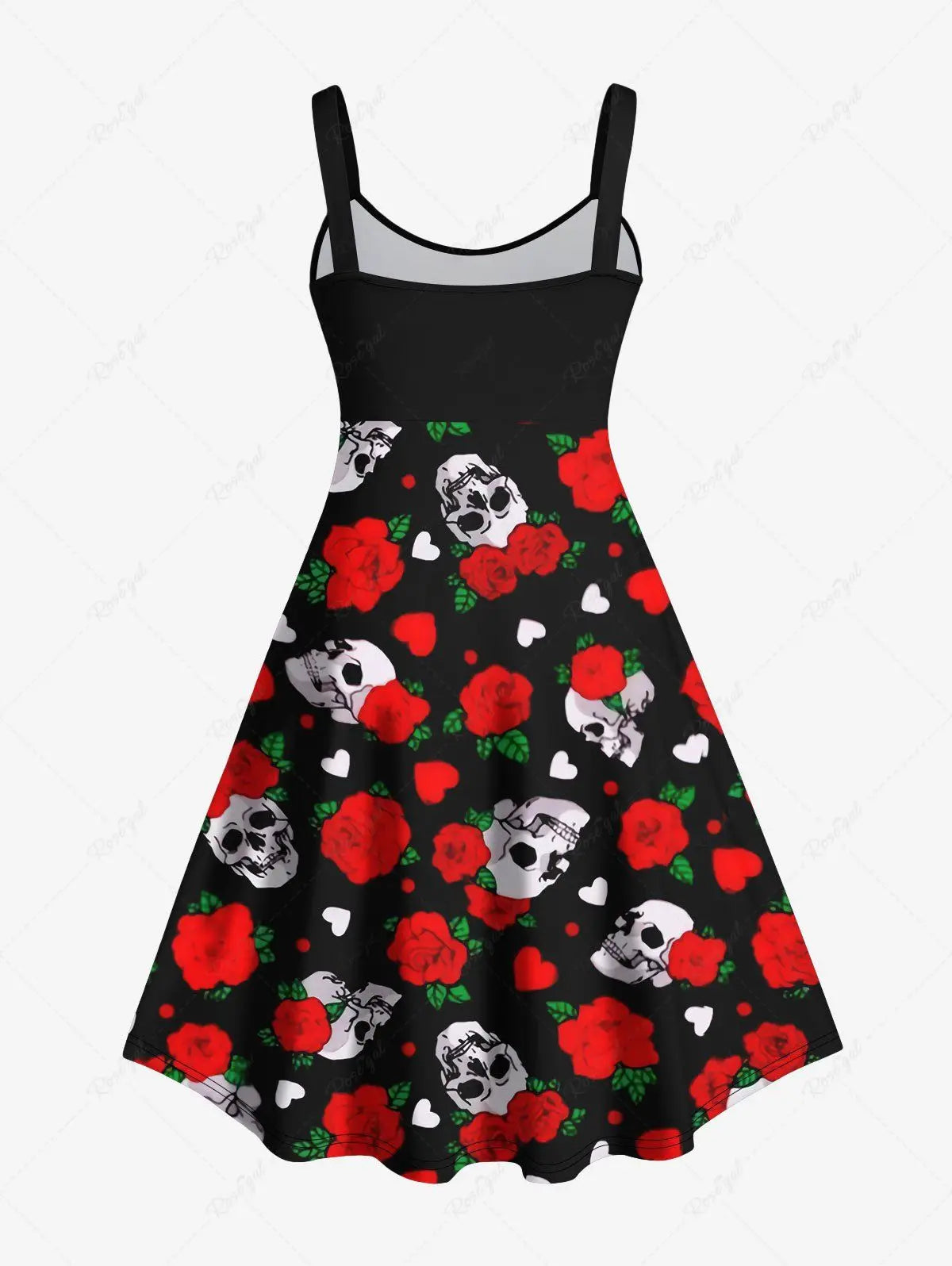 New Plus Size Women's Halloween Tank Dress - Skulls, Roses, Spiders, Rivets, Lace-Up, 3D Printed, Backless Suspenders Design