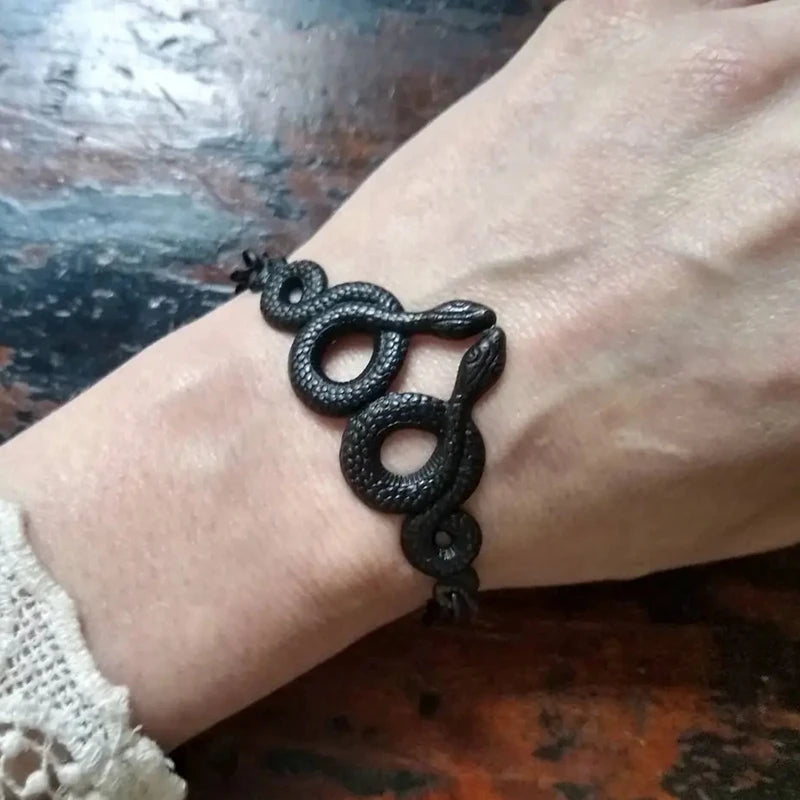 Medusa Black Snake Bracelet | Gothic Chain Jewelry | Witchy Snake Bracelet