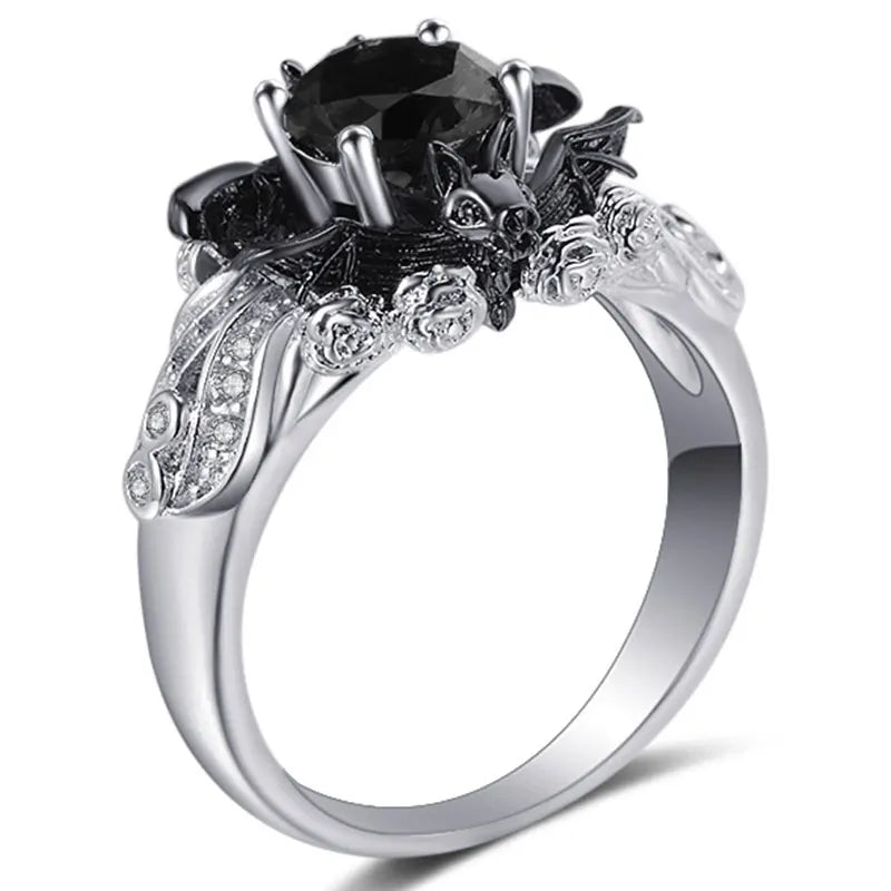 Bat Black Ring Halloween Jewellery Wedding Accessories Crystal Zircon Skull Fashion Woman Jewelry