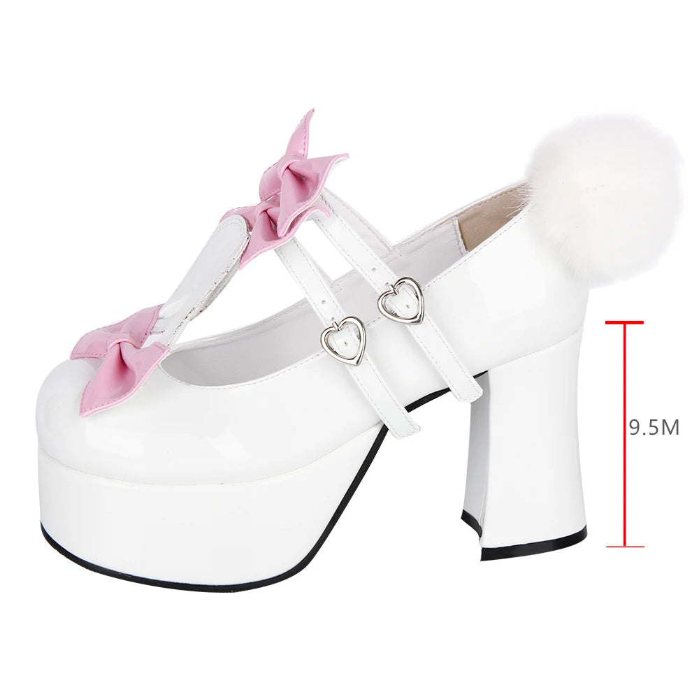 Women lolita cosplay shoes lady high heels pumps girl student dress party customized shoes pink white PL bows Rabbit ears 33-47