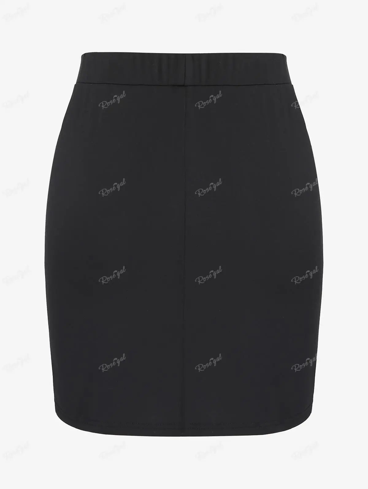 ROSEGAL Plus Size Black Split Skirt | Women's Casual Elastic Waist Buckle Sheath Bottoms