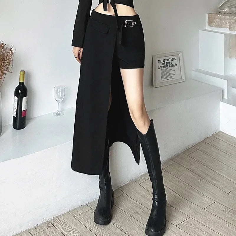 Goth Dark Sexy Mini Irregular Hem High Waist Punk Rock Cargo Skirt