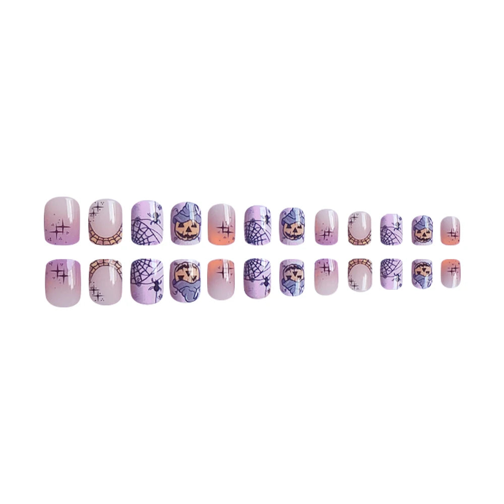 24pcs Halloween Simple Square Press-On Nails – Colorful Flower Design Full Cover Fake Nail Tips