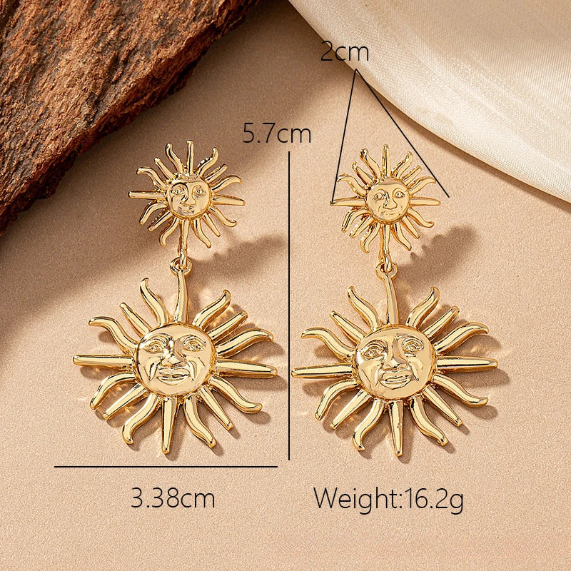 Simple Sunflower Metal Drop Earrings for Women - Geometric Holiday Party Gift, OL Fashion Jewelry (BE060)