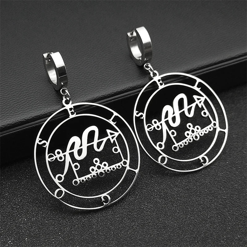 Stainless Steel Sigil of Lucifer Hoop Earrings - ELIGOS Laser Key Baphomet Stamp Dangle Party Jewelry Gift