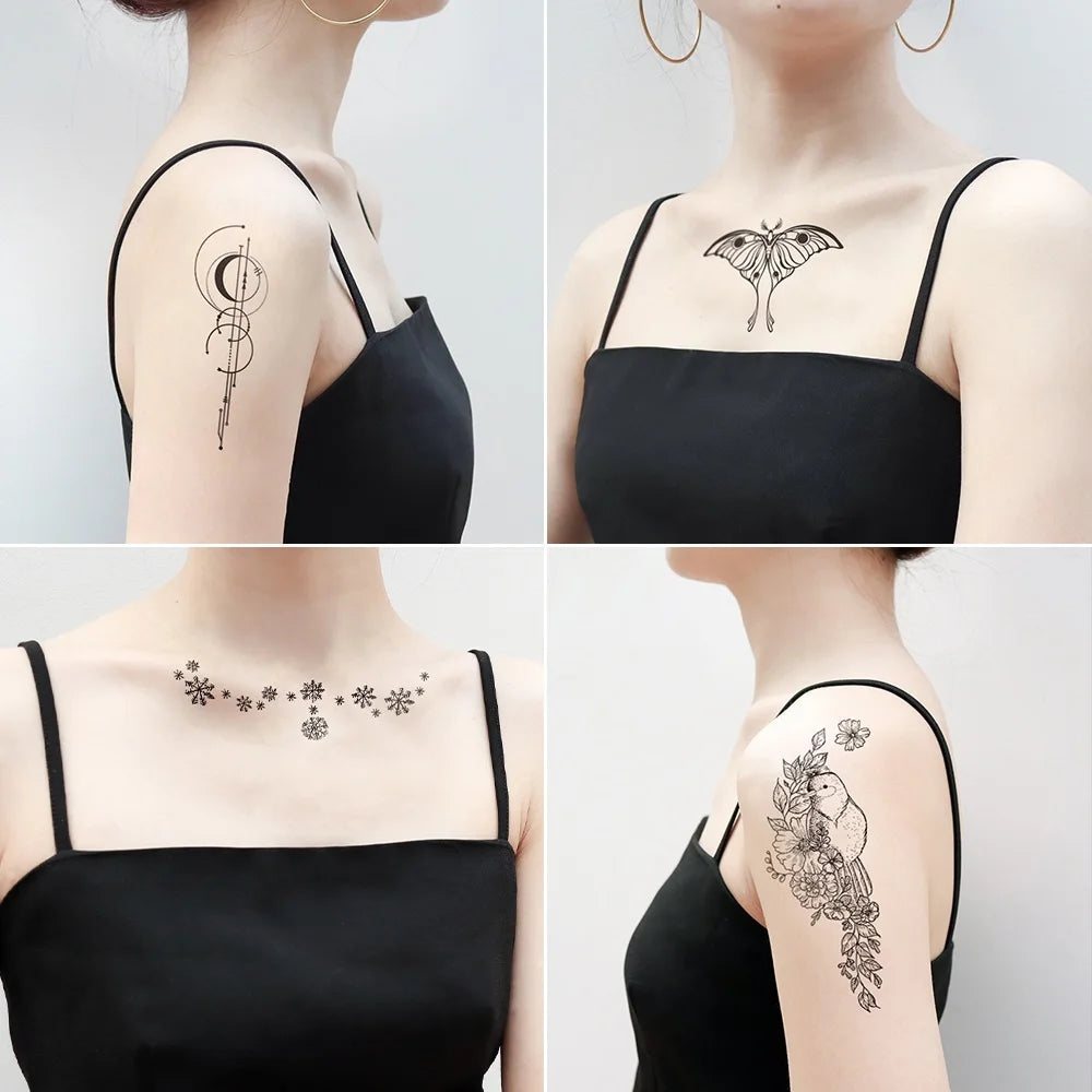 Adult Black Temporary Tattoo – Butterfly Mandala Flower Waterproof Body Art Sticker for Face & Makeup