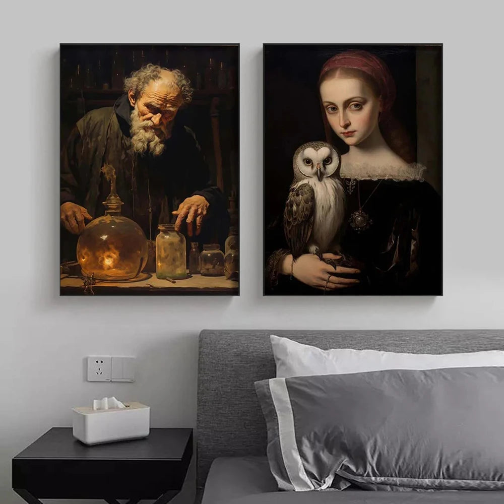 Dark Academia Witch Wizard Poster Prints - Gothic Magic World Canvas Paintings for Living Room Home Decor