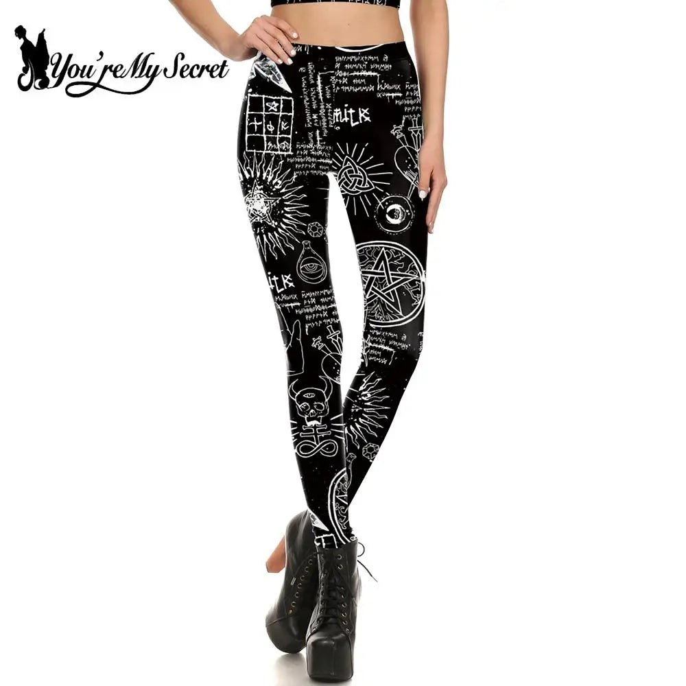 [You're My Secret] New Ouiji Dark Leggings Witchcraft Printed Harajuku Leggin High Waist Fitness Pencil Pants Female Legging Set