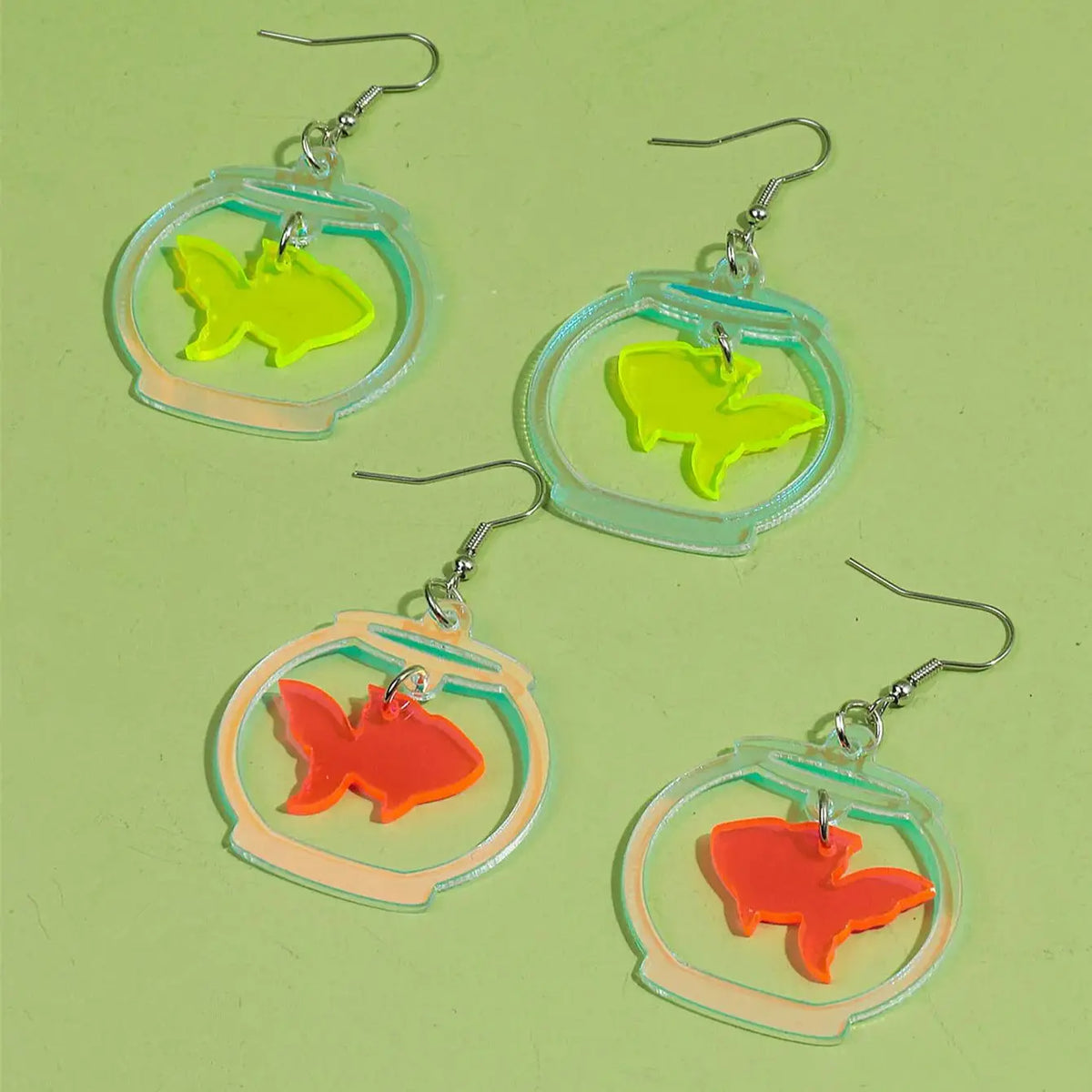 Bright Acrylic Neon Color Goldfish Tank Drop Earrings for Women - Cute Iridescent Fish Tank Pendant Jewelry Gifts