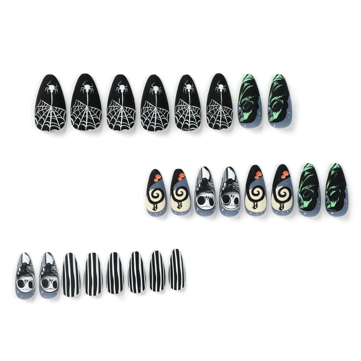 24Pcs Matte Halloween Press on Nails Medium Almond Fake Nails Black Skull Pumpkin Nail Decorations Acrylic Full Cover Glue on Na