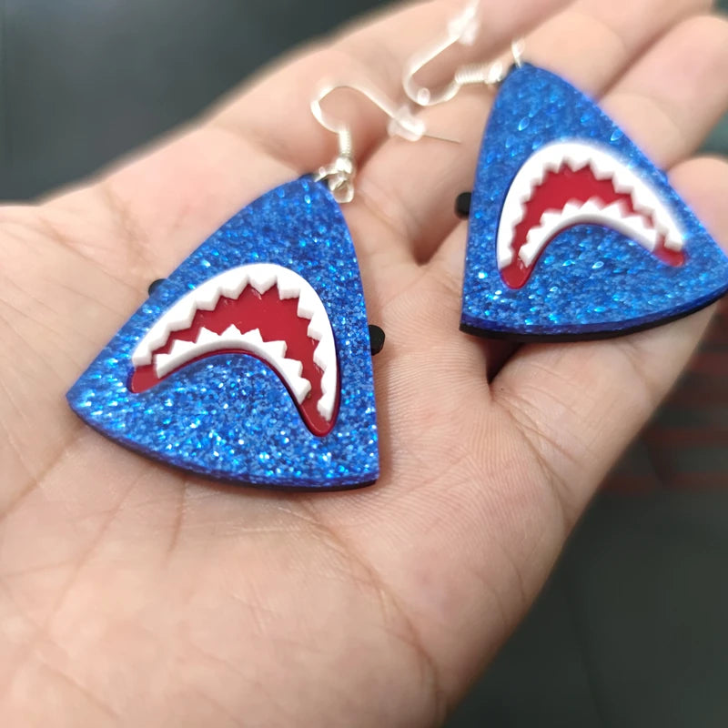 KUGUYS Jewelry Shark Drop Earrings for Women Trendy Glitter Acrylic Accessories