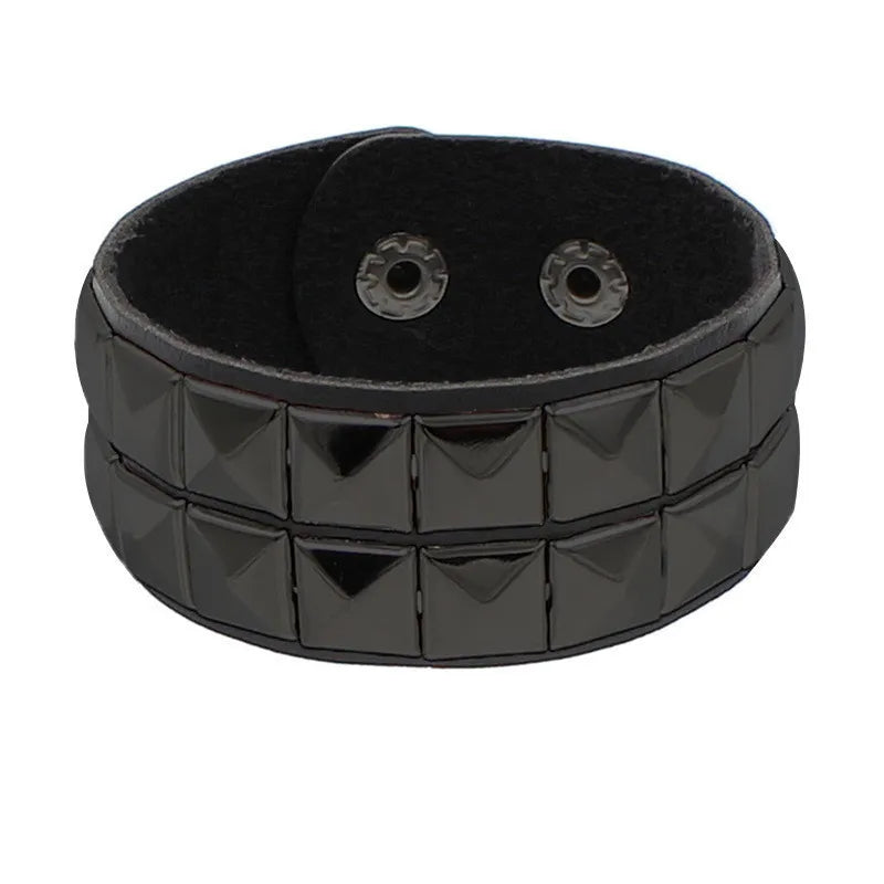 Goth Punk Rock Metal Accent PU Leather Wrap Bracelets