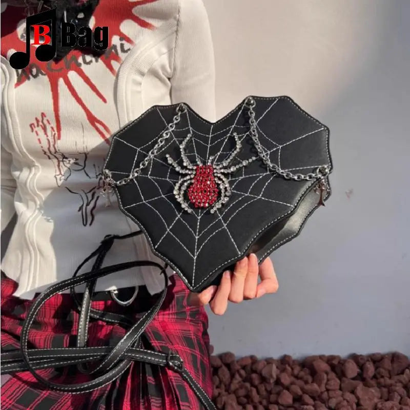 Gothic Women’s Punk Handbags | Harajuku Irregular Heart Spider Chain Accent | Versatile One Shoulder Bag Crossbody Backpack Totes