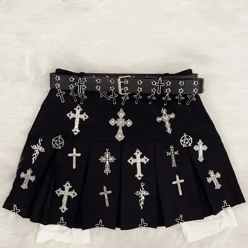 Gothic, Y2K, Punk, and Harajuku Short Skirts - Cross Skirt and Y2K Fashion