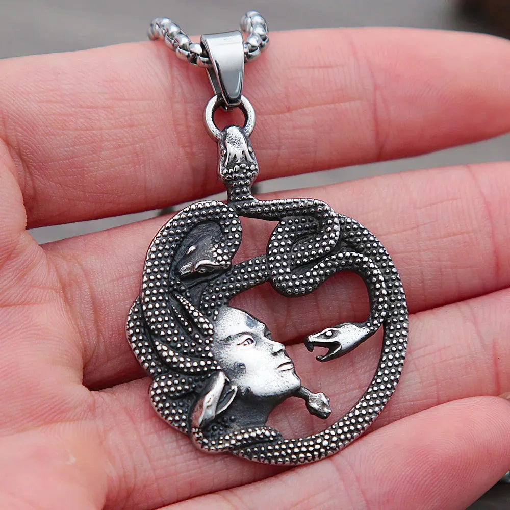 Vintage Medusa Pendant Necklace - Stainless Steel Ancient Greek Mythology Amulet Jewelry