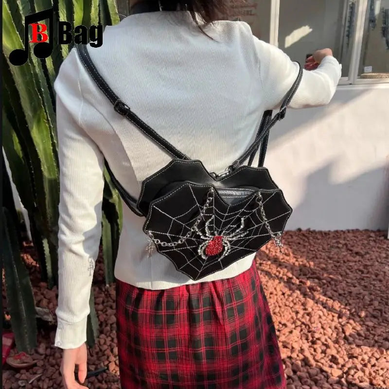 Gothic Women’s Punk Handbags | Harajuku Irregular Heart Spider Chain Accent | Versatile One Shoulder Bag Crossbody Backpack Totes