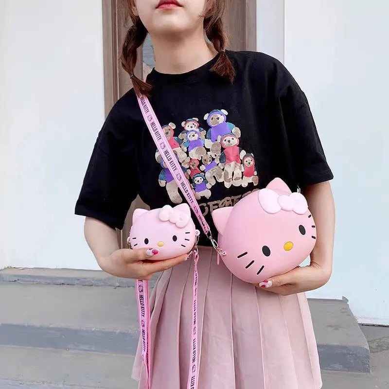 2 Sizes Hello Kitty Kawaii Messenger Bag Travel 3D Shoulder Bag And Small Purse Phone Bag Clutch Handbag