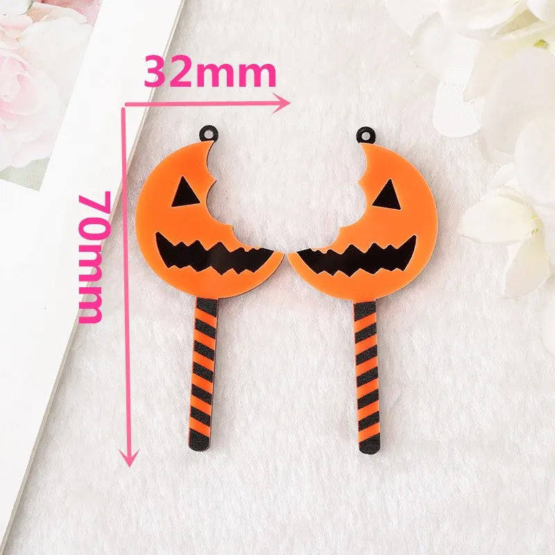 Gothic Halloween Pumpkin Lollipop Drop Earrings – Funny Ghost & Bat Acrylic Earrings, Hiphop Jewelry Gifts for Women