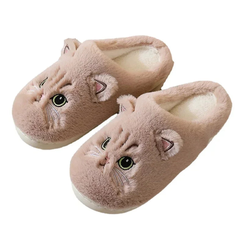 Cute Cat Slippers – Fluffy Furry Women’s Home Slippers, Winter Plush Slides, Indoor Fuzzy Slippers for Men