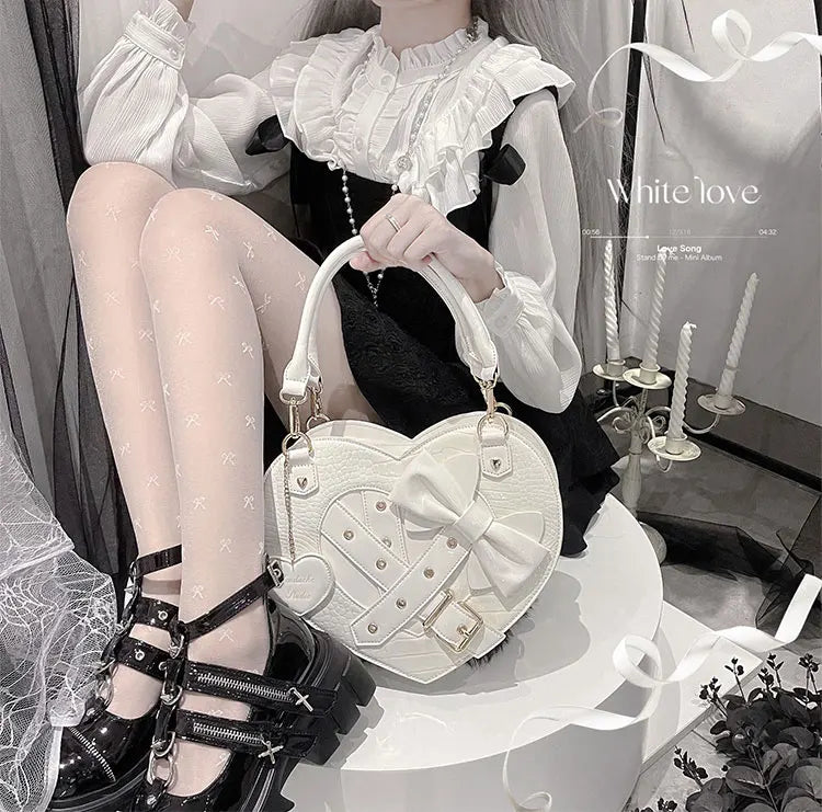 Gothic Cross Lolita Heart-Shaped Handbag: Kawaii Japanese Bow Tie Satchel for Stylish Girls