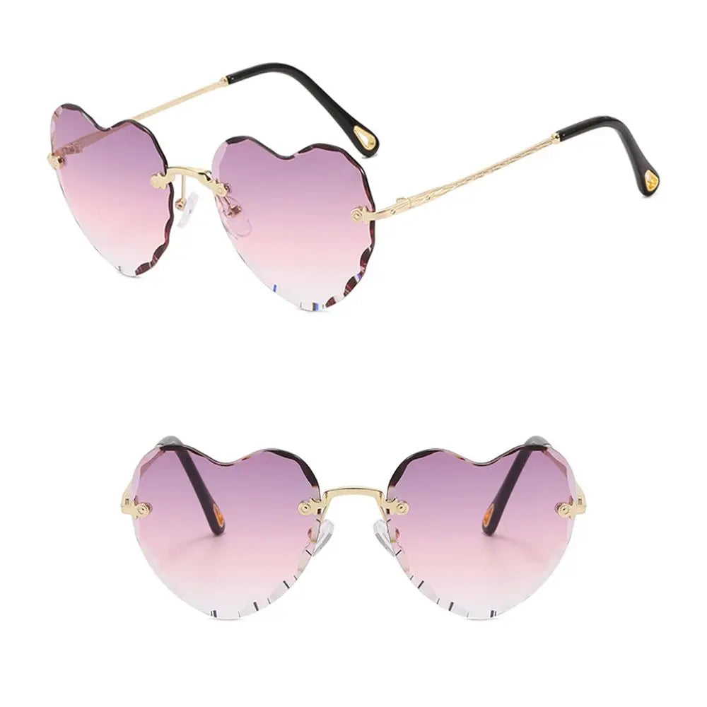 Heart-Shaped Rimless Sunglasses - Thin Metal Frame with Gradient Lens, Love Heart Design, UV400 Eyewear for Women