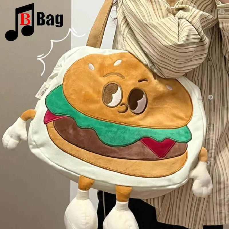 Cute 3D Hamburger Man Single Shoulder Canvas Bag | Cartoon Character Bag