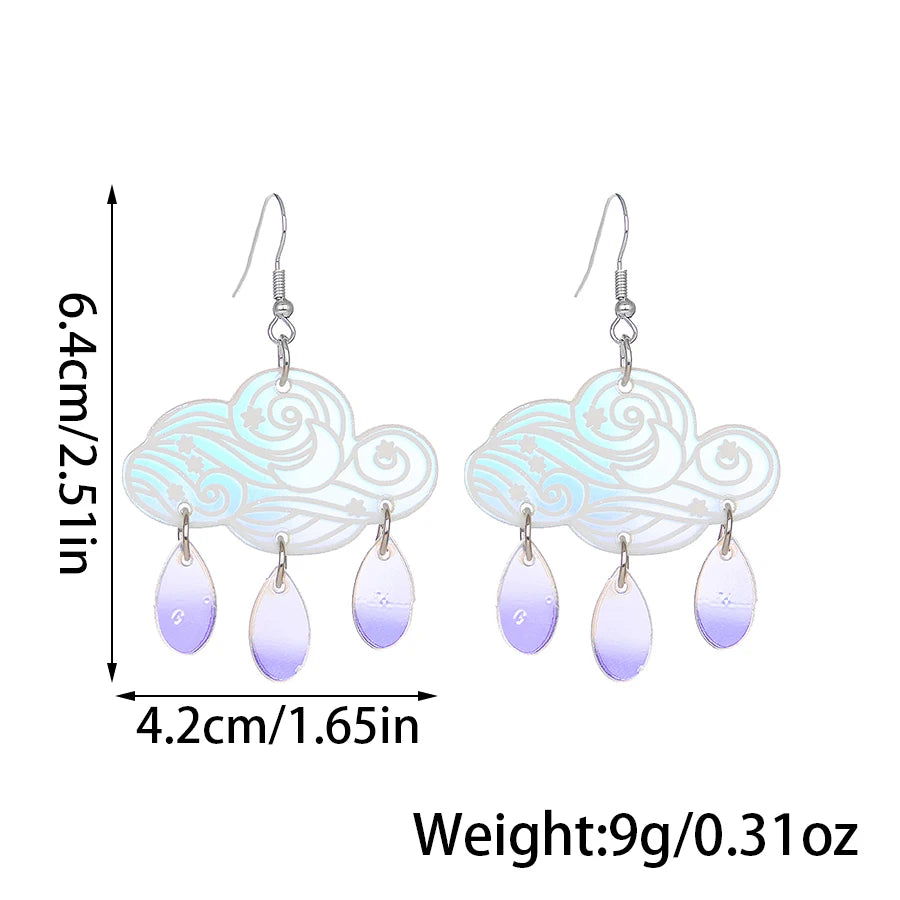 Unique Cute Creative Clouds Water Droplets Dangle Drop Earrings Acrylic Weather Raindrops Stud Earrings for Women Jewelry Gifts