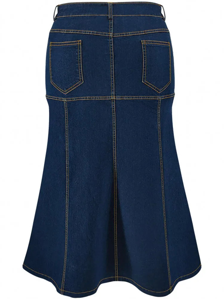 Summer New XL-5XL Plus Size Clothes High Waist Denim Skirt For Women Washed Retro Pencil Skirt Hip-covering Straight Long Skirt