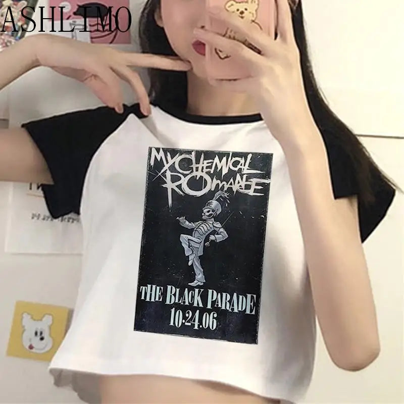 My Chemical Romance Tribute T-Shirt – Black Short Sleeve Parade Punk Emo Rock Summer Crop Tee Casual Shirt