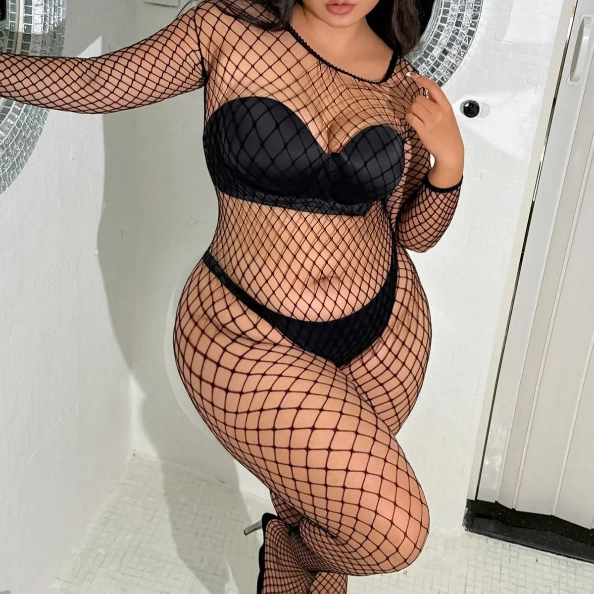 Plus Size Sexy Fishnet Bodystocking - Crotchless Stretchy Fit Sensual Underwear