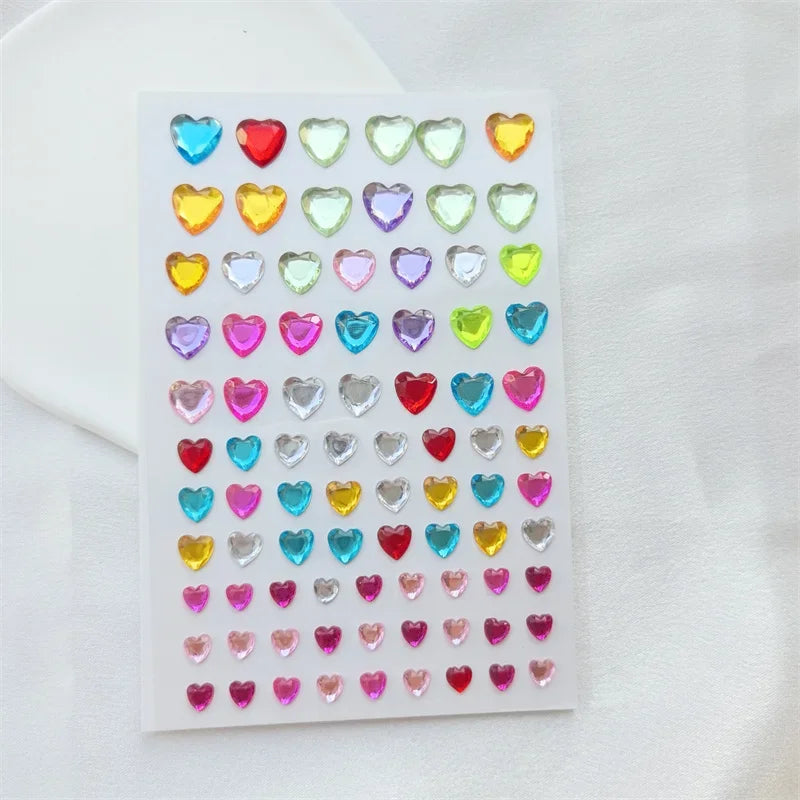 1 Set (2 Pcs) Colored Gem Stickers – Hearts & Stars Face Jewels for Y2K Party, Stage Performances, Cosplay Makeup, and Fake Tattoos