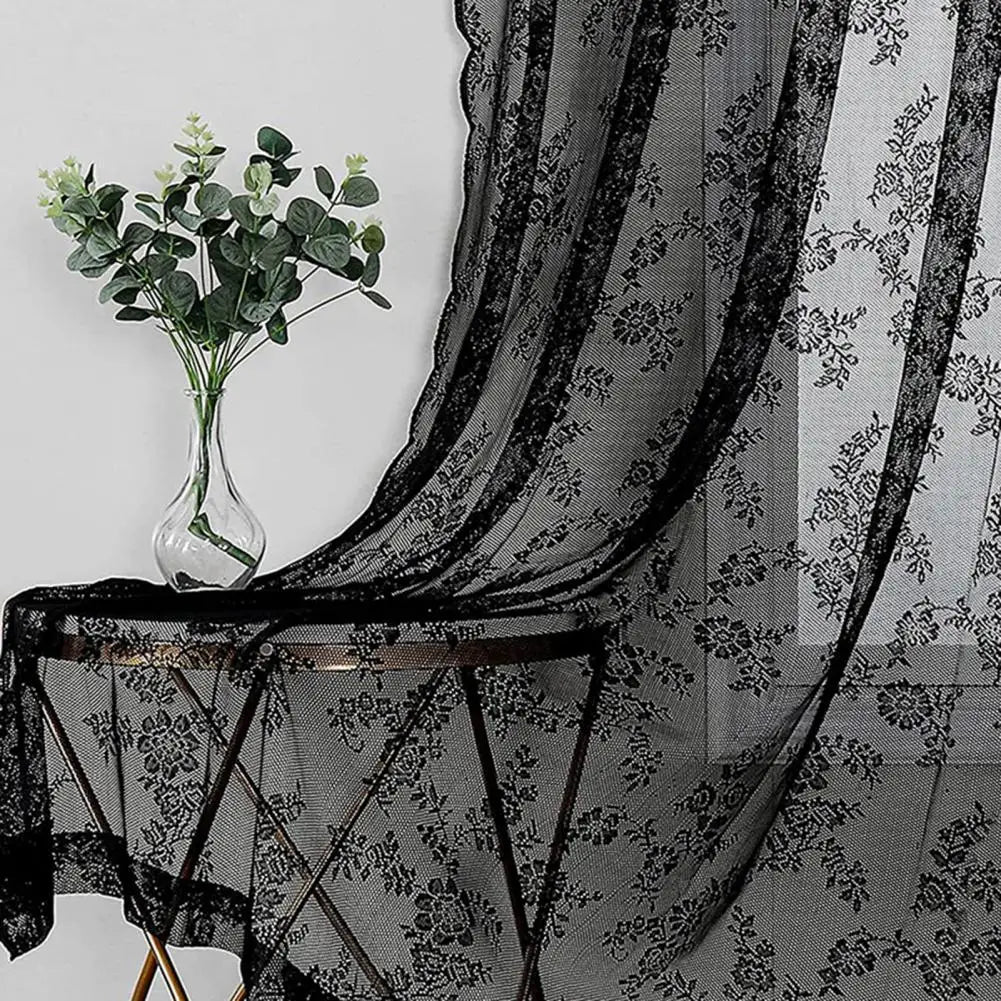 140cm Sheer Lace Curtain - Vintage Floral Pattern, Gothic Sheer Drapes for Bedroom, Light Filtering Window Treatment