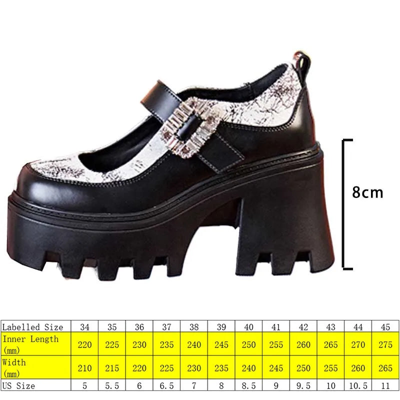 Koznoy 8cm Microfiber Leather Mary Jane High Heels – Women’s Round Spring Platform Wedge Flats with Bling Buckle