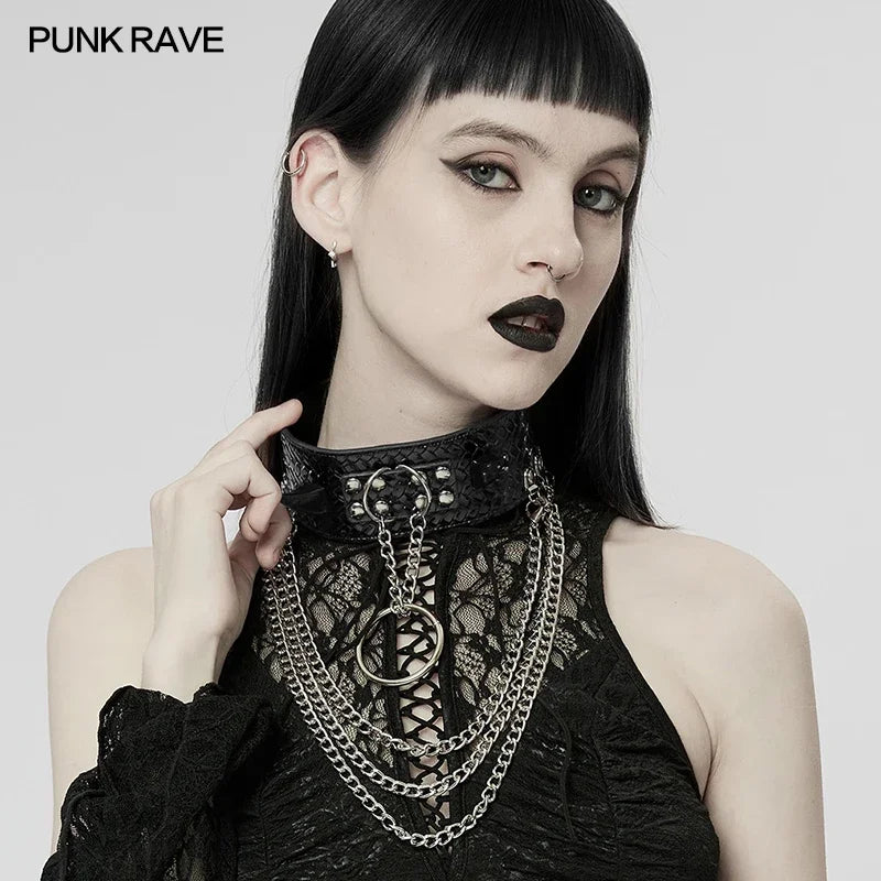 PUNK RAVE Women’s Heavy Metal Rivet Python Grain Choker – Neo-Gothic Party Club Fashion Necklace in 2 Colors