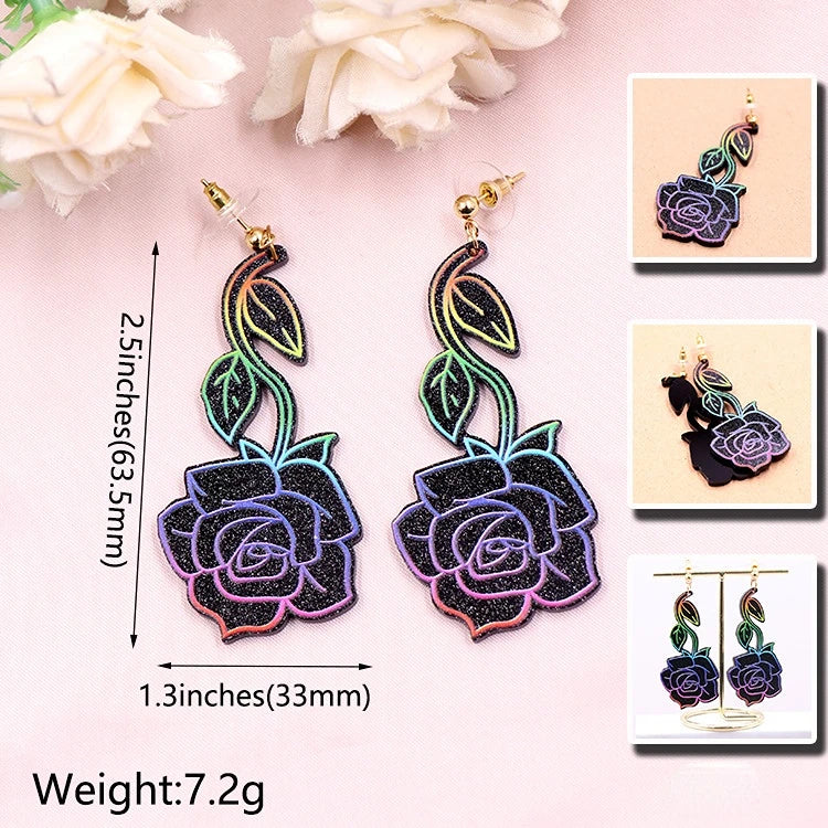 Unique Punk Rock Colorful Rose Flower Acrylic Earrings Sweet Hyperbole Love Bloom Earrings Jewelry for Women Girlfriend Gifts