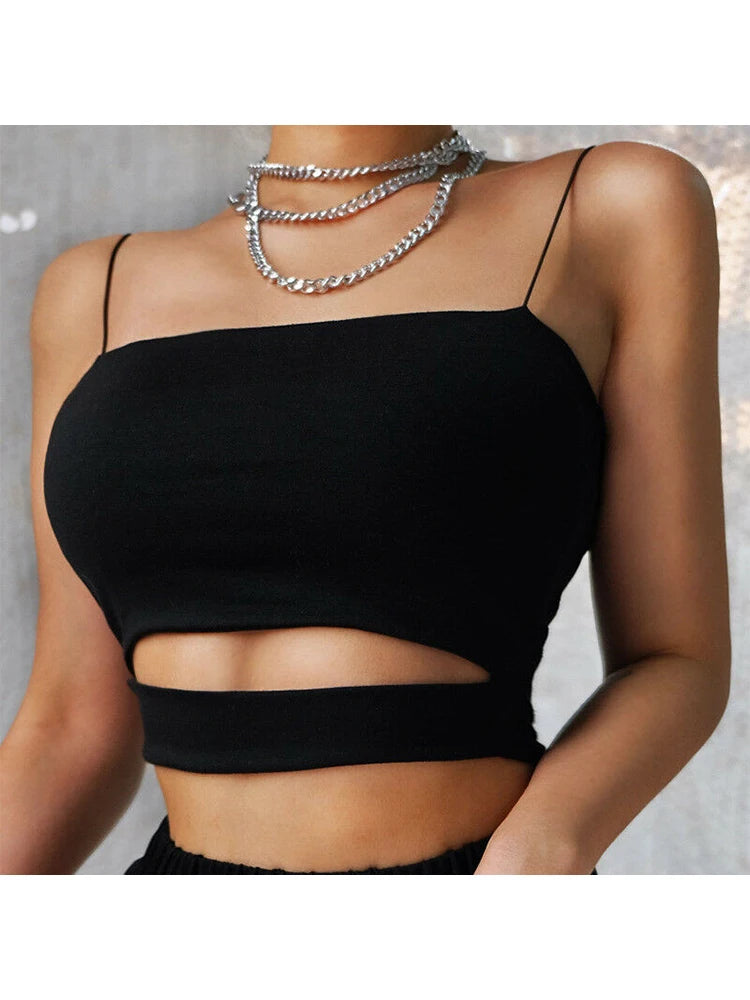 New Fashion Sexy Women's Summer Casual Sleeveless Cut-Out Crop Top Strap Tank Blouse